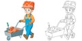 Coloring page with builder boy Royalty Free Stock Photo